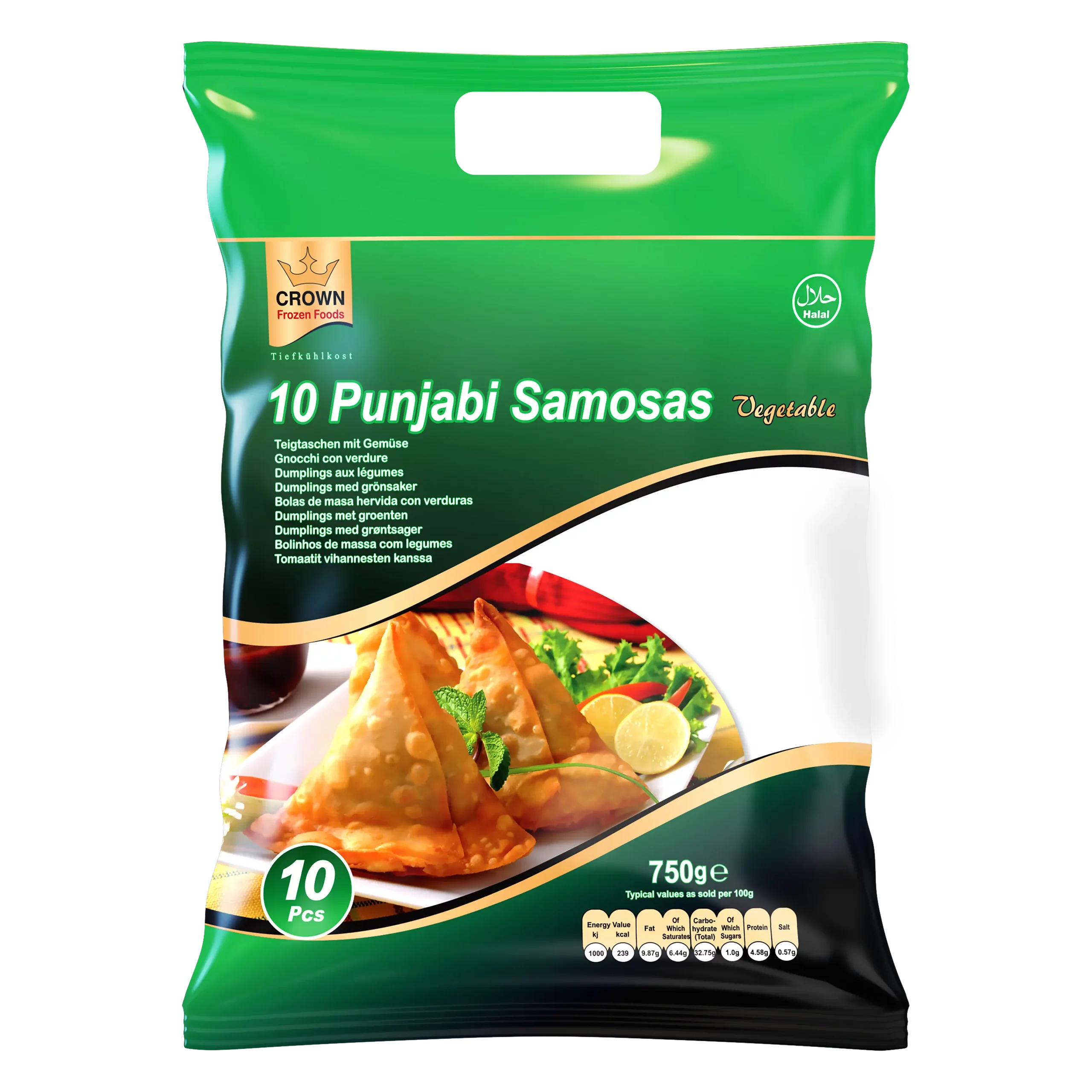 Crown Punjabi Samosa Vegetable 10x10Pkts 750G